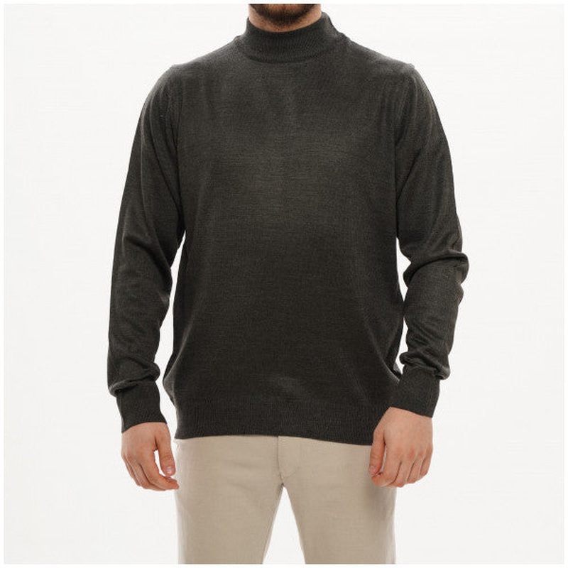 Men's Grey Basic Dynamic Fit Relaxed Cut Knitted Turtleneck Sweater