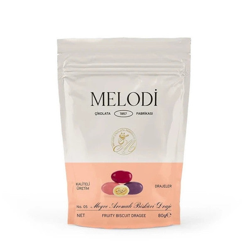 Melodi Chocolate Fruit Flavored Biscuit Dragee 80G