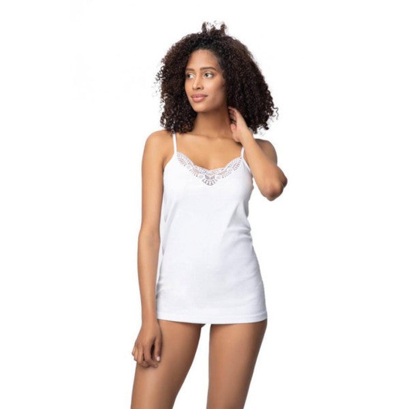 2 Pack Ozlem Ladies Rope Strap Lace Ribbed Undershirt White 1315