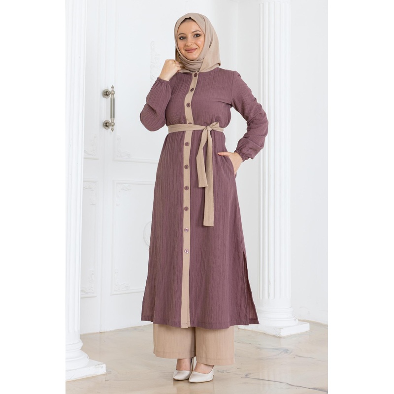 Hooded Button-Down Suit Dusty Rose Msw19238-1