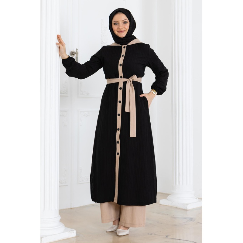 Hooded Buttoned Suit Black Msw19238-4