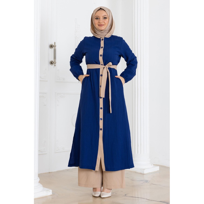 Hooded Buttoned Suit Indigo Msw19238-3