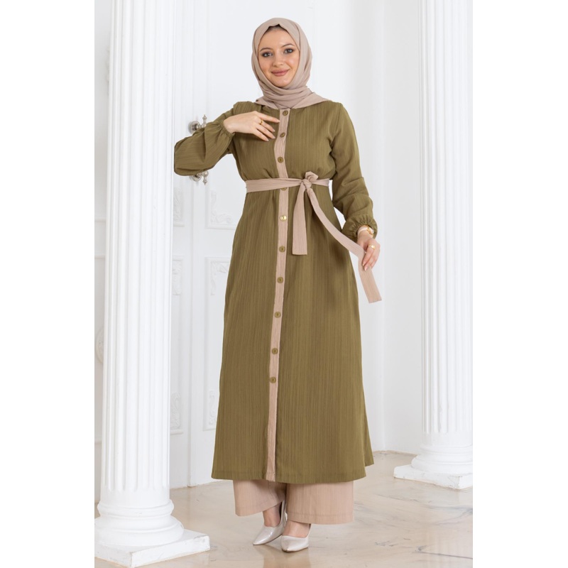 Hooded Buttoned Suit Khaki Msw19238-2