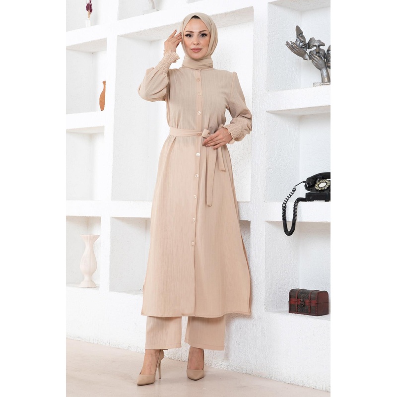 Slit Detailed Suit Beige Msw19233-4