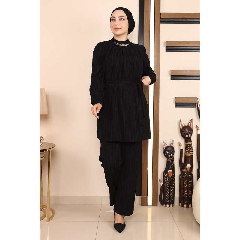 Chain Detailed Suit Black Msw19140-1