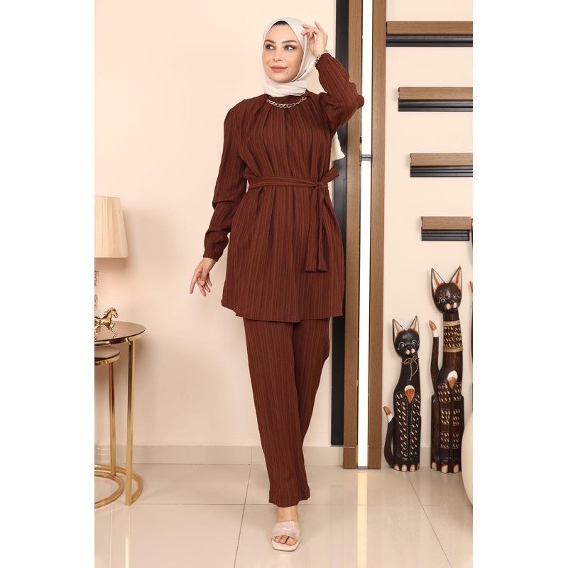 Chain Detailed Suit Brown Msw19140-5