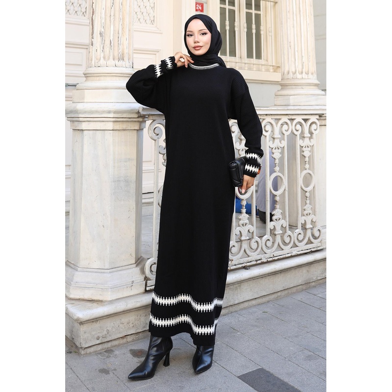 Patterned Knit Dress Black 6149