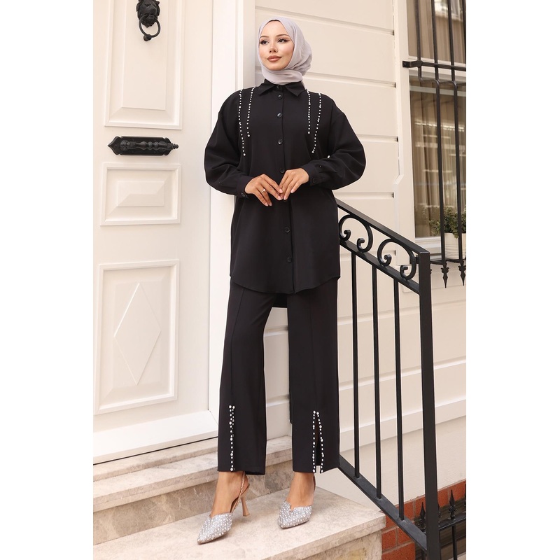 Pearl Detailed Suit Black 19259