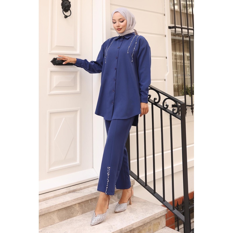 Pearl Detailed Suit Indigo 19259