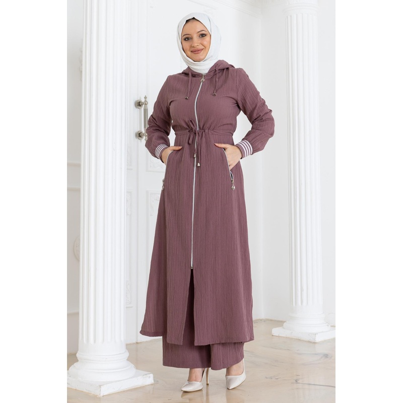 Tied Waist Hooded Suit Dusty Rose 19236