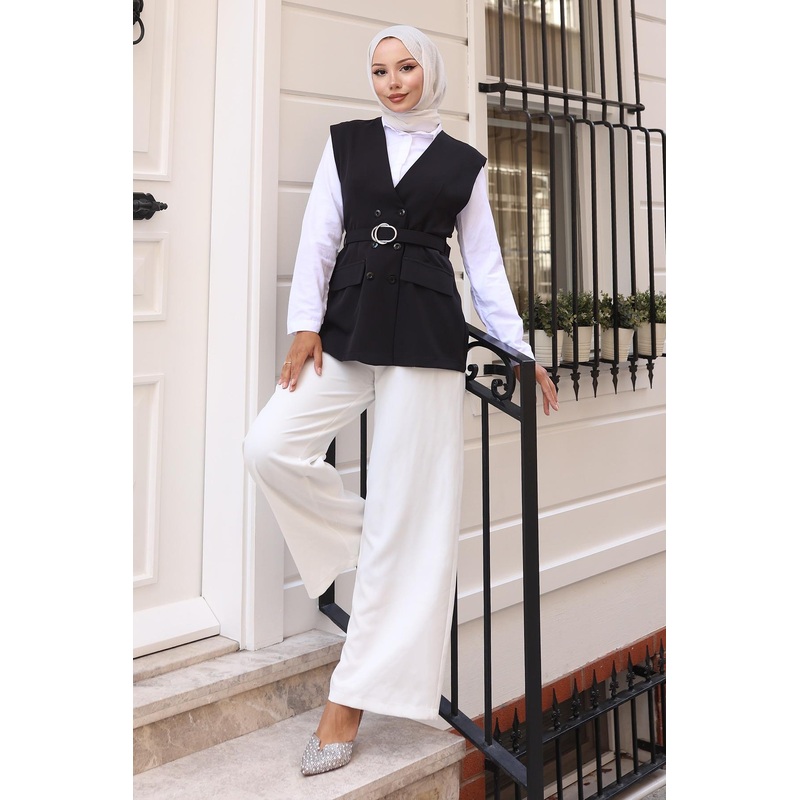 V-Neck Vest Suit Black 19254