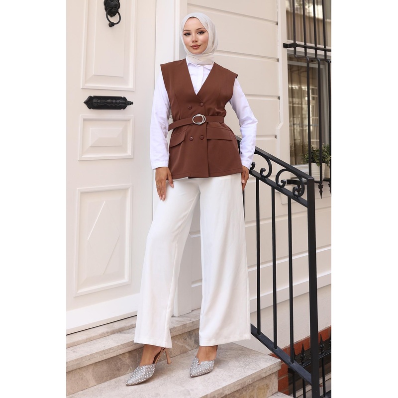 V-Neck Vest Suit Brown 19254