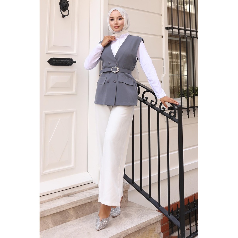 V-Neck Vest Suit Gray 19254