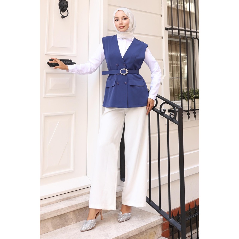 V-Neck Vest Suit Indigo 19254