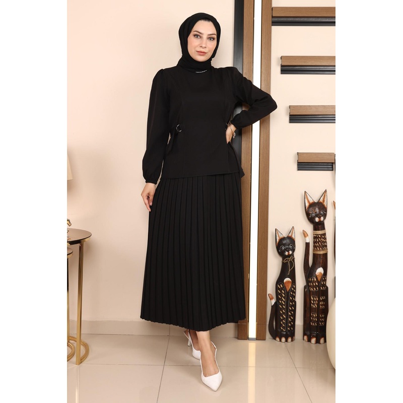Pleated Skirt Suit Black 19134