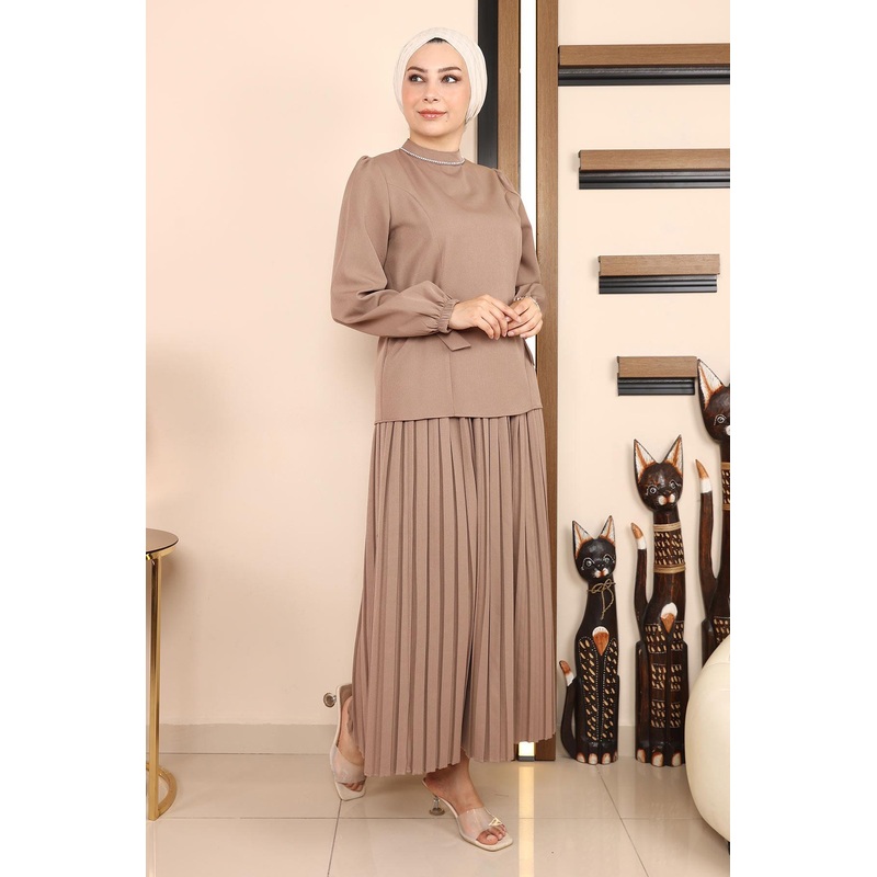 Pleated Skirt Suit Mink 19134