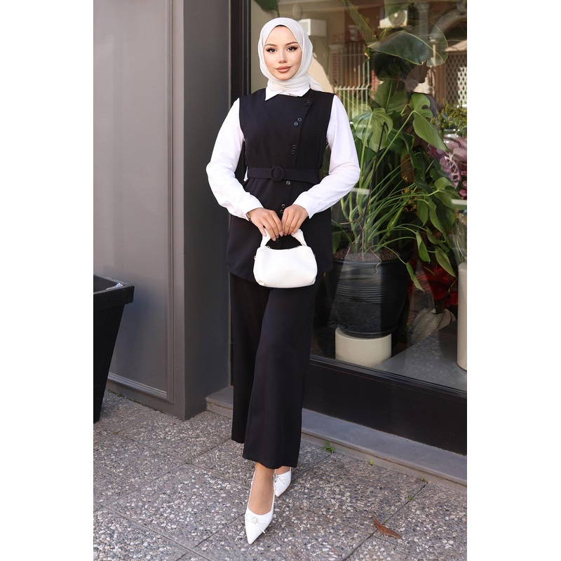 Belted Vest And Trouser Suit Black 19250