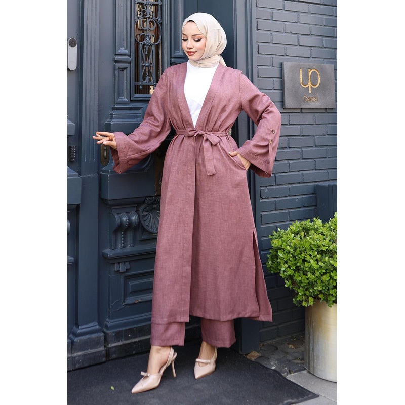 Epaulette Detailed Kimono Suit Dusty Rose 19253