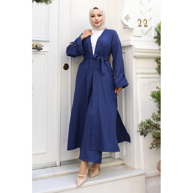 Epaulette Detailed Kimono Suit Indigo 19253