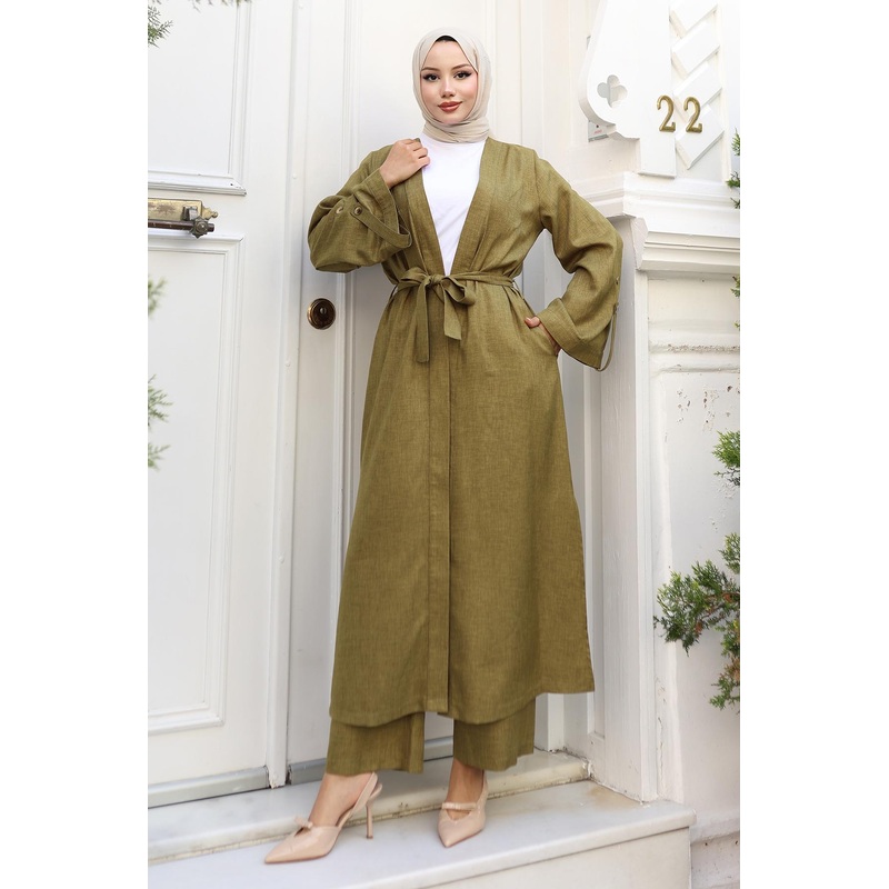 Epaulette Detailed Kimono Suit Khaki 19253