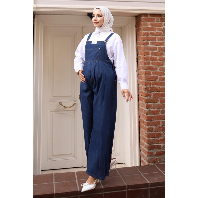 Kangaroo Pocket Maternity Overalls Dark Blue 19248