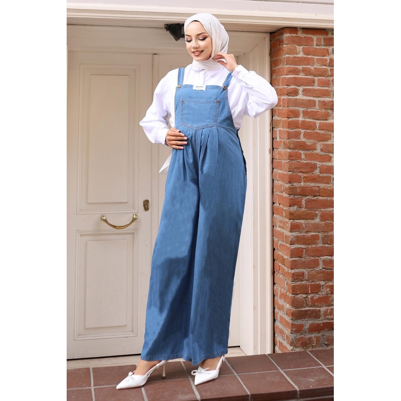 Kangaroo Pocket Maternity Overalls Light Blue 19248