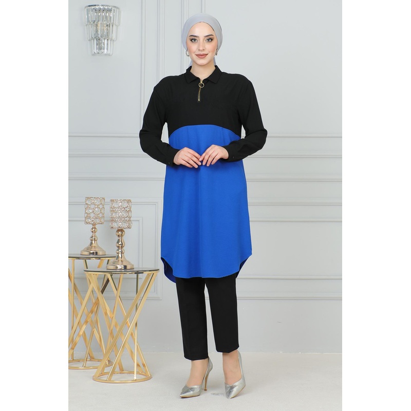 Zipper Detailed Tunic Black 6098