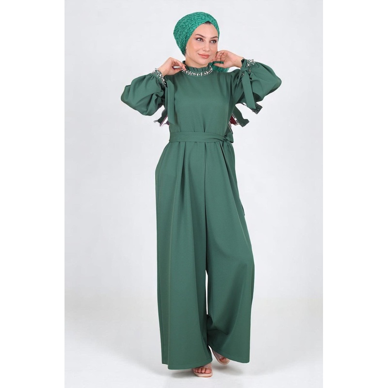 Pearl Detailed Jumpsuit Dress Emerald Msw19152-4