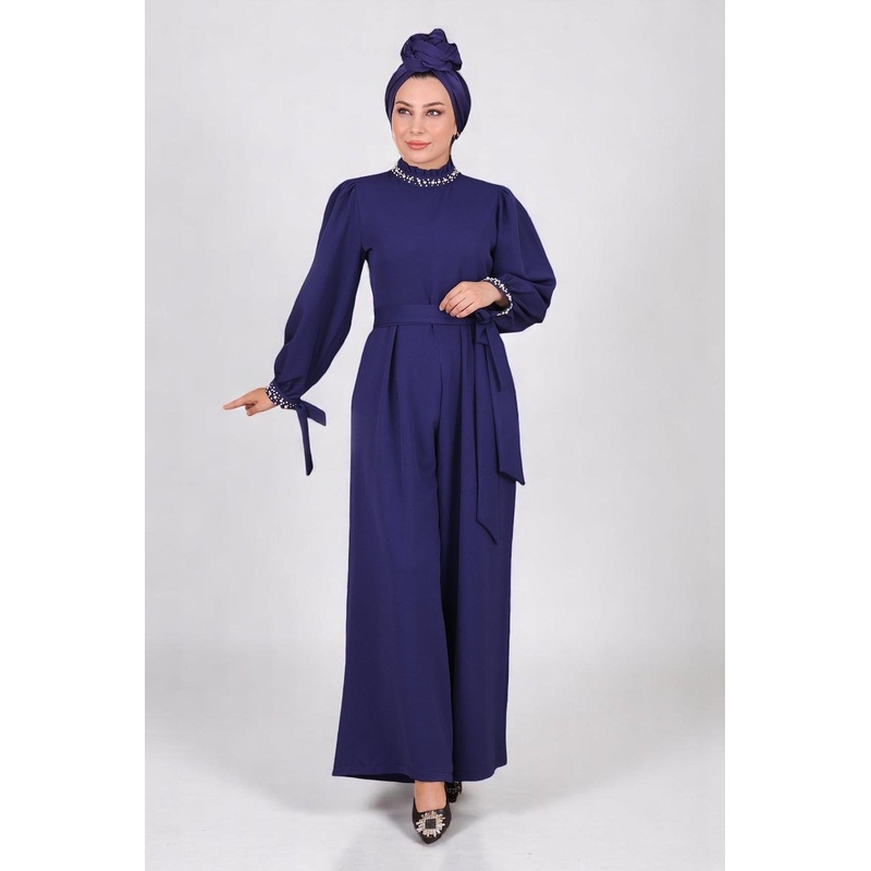 Pearl Detailed Jumpsuit Dress Indigo Msw19152-2