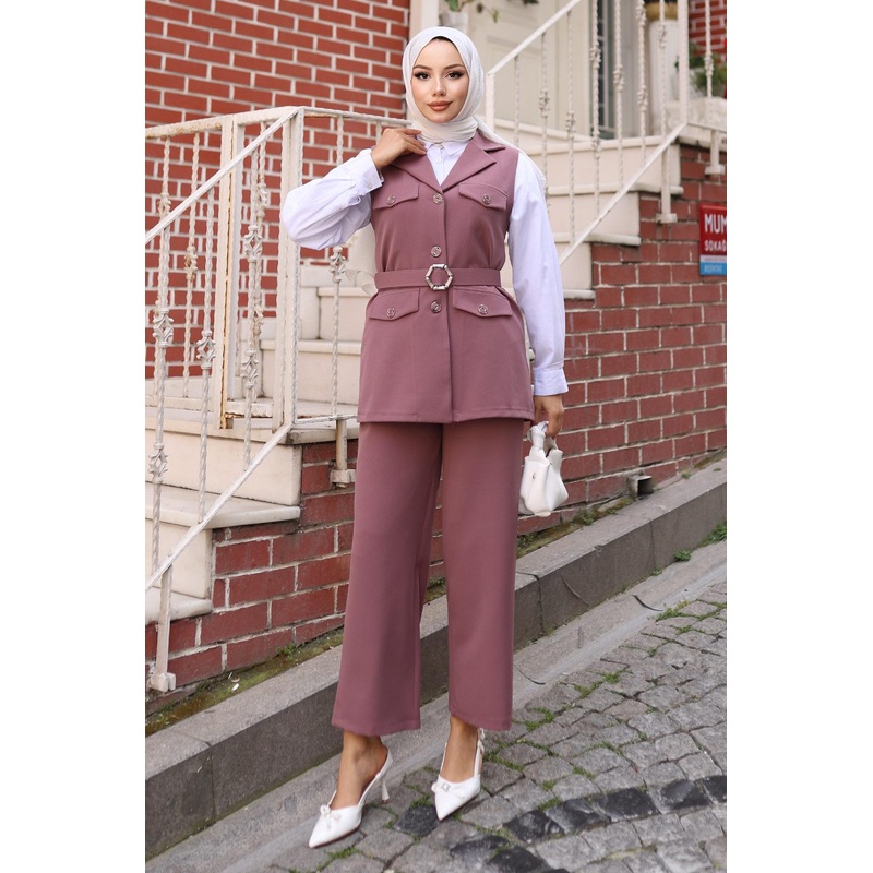 Vest Suit With Ornamental Pocket Detail, Dusty Rose Msw19249-3