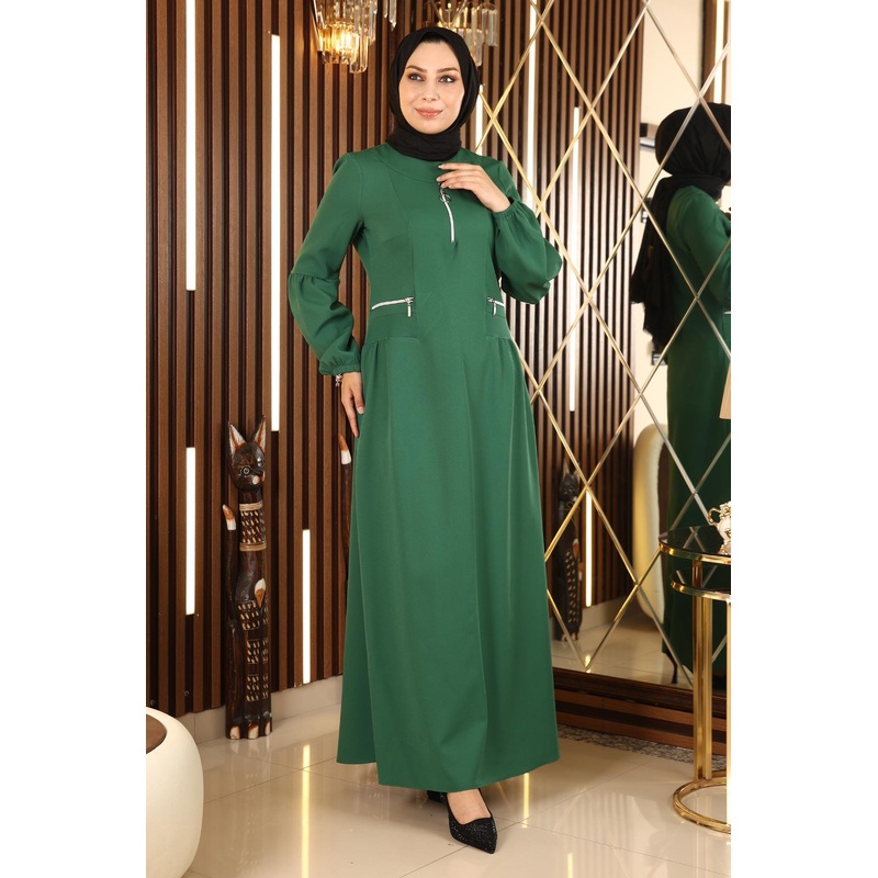 Zipper Detailed Dress Emerald Msw10269
