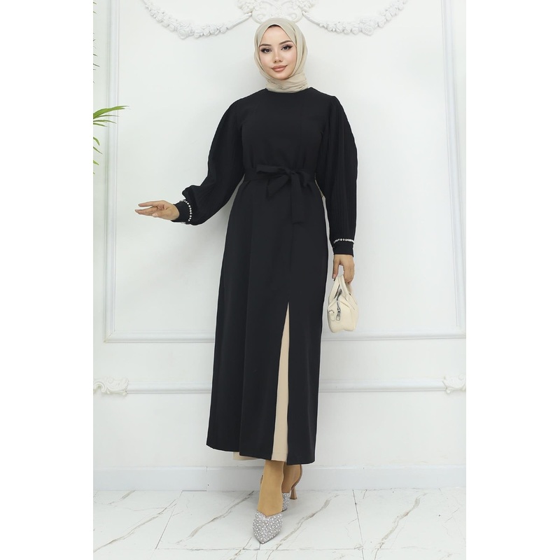 Pleated Slit Suit Black Msw19239-4