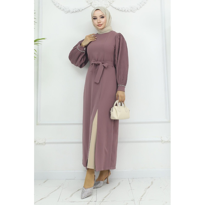 Pleated Slit Suit Dusty Rose Msw19239-1