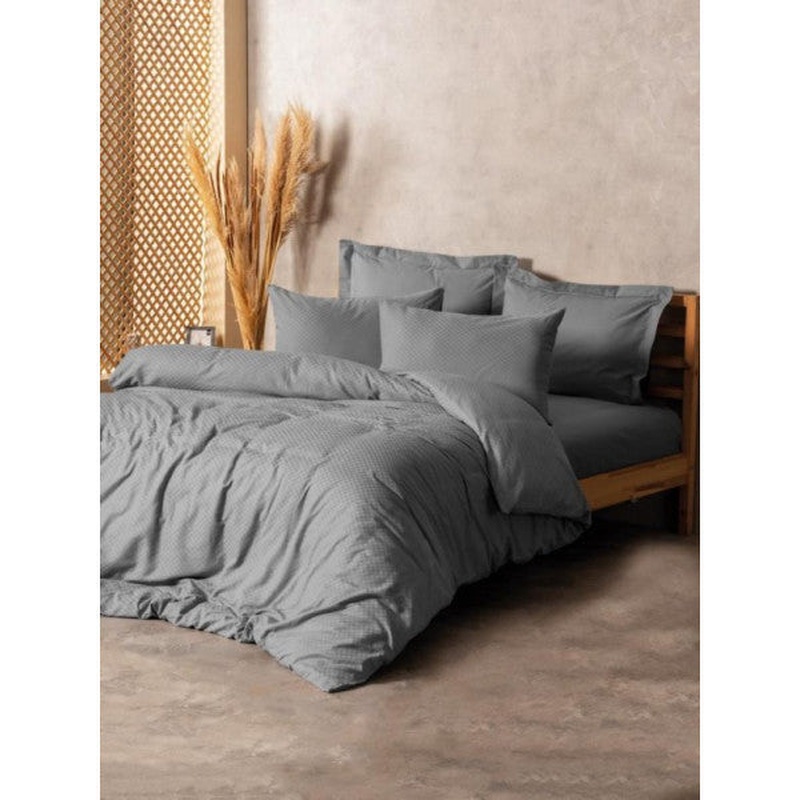 Cotton Box Plain Plaid Double Duvet Cover Set Gray