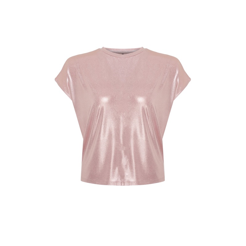 Curve Women's Pink Plain Short Regular Plus Size Blouse