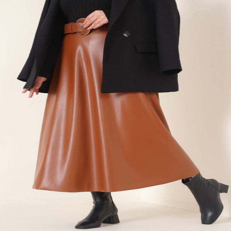 Flared Leather Skirt Tan
