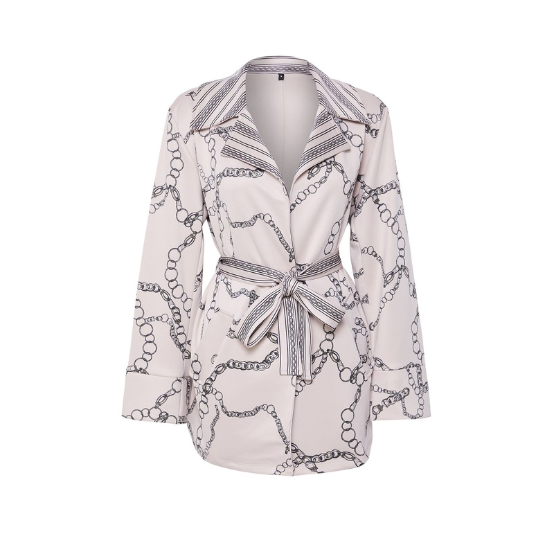 Modest Women's Beige Printed Long Oversized Hijab Jacket