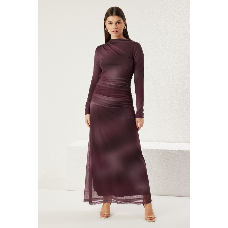 Modest Women's Color Gradient Midi Long Evening / Daily Fitted Modest Dresses
