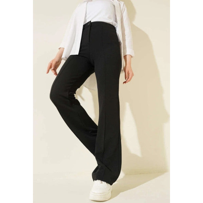 Single Button Striped Trousers Black