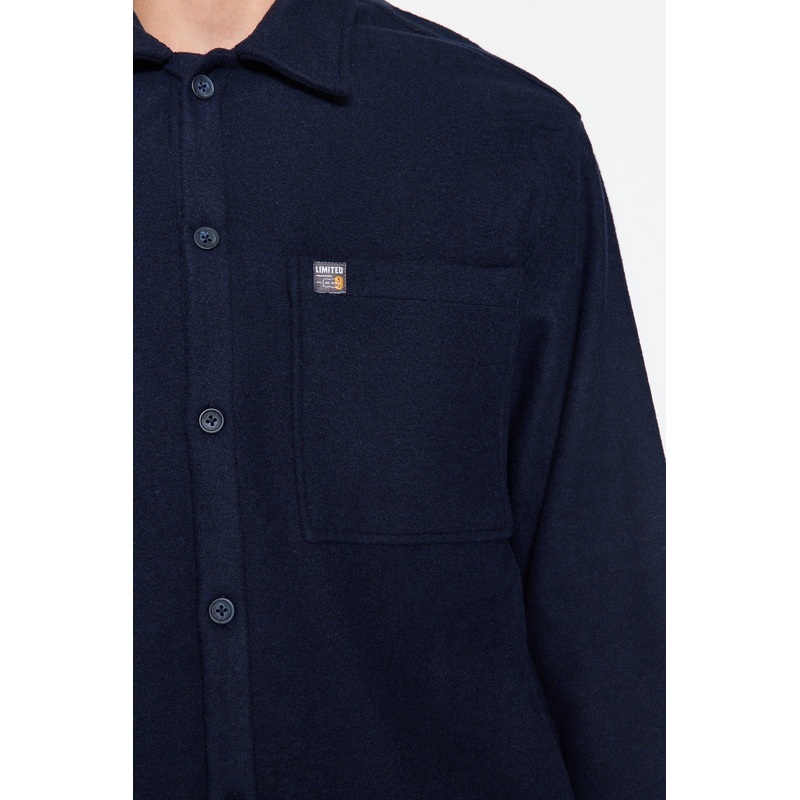 MAN Men's Dark blue Plain Long sleeve Oversize Shirt