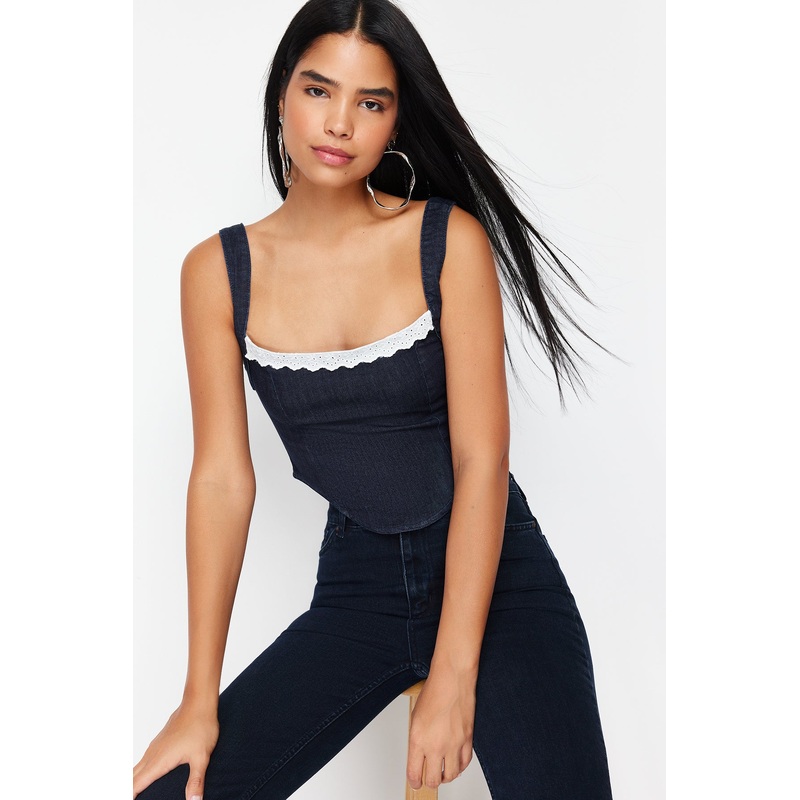 Women's Blue Plain Suspended Bustier