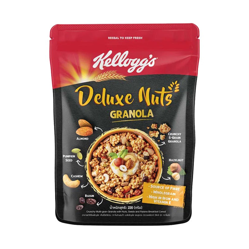 Kellogg's Deluxe Mixed Nuts Granola - Premium Breakfast Cereal 220g