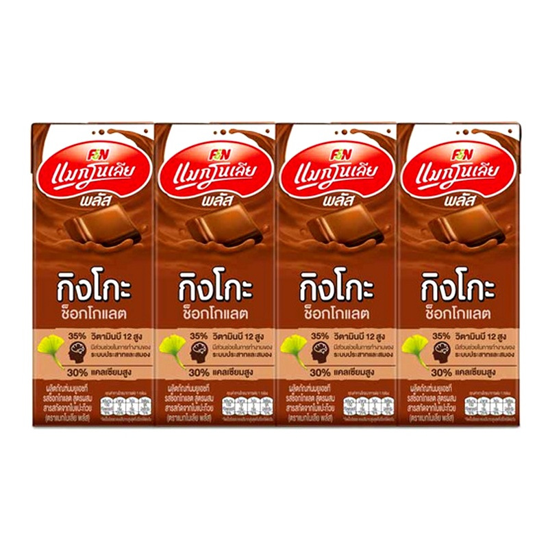 Magnolia Plus Ginkgo Chocolate Flavour UHT Milk Product 180ml Pack of 4 boxes