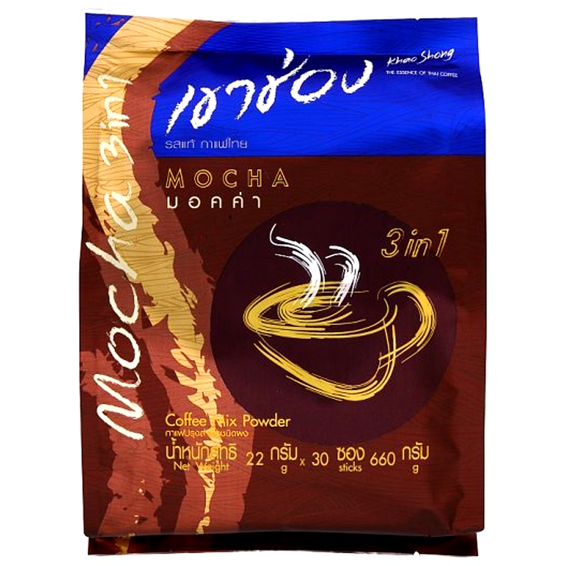 Khao Shong 3 in 1 Mocha Coffee Mix Powder  Size 660g Pack of 30Sticks