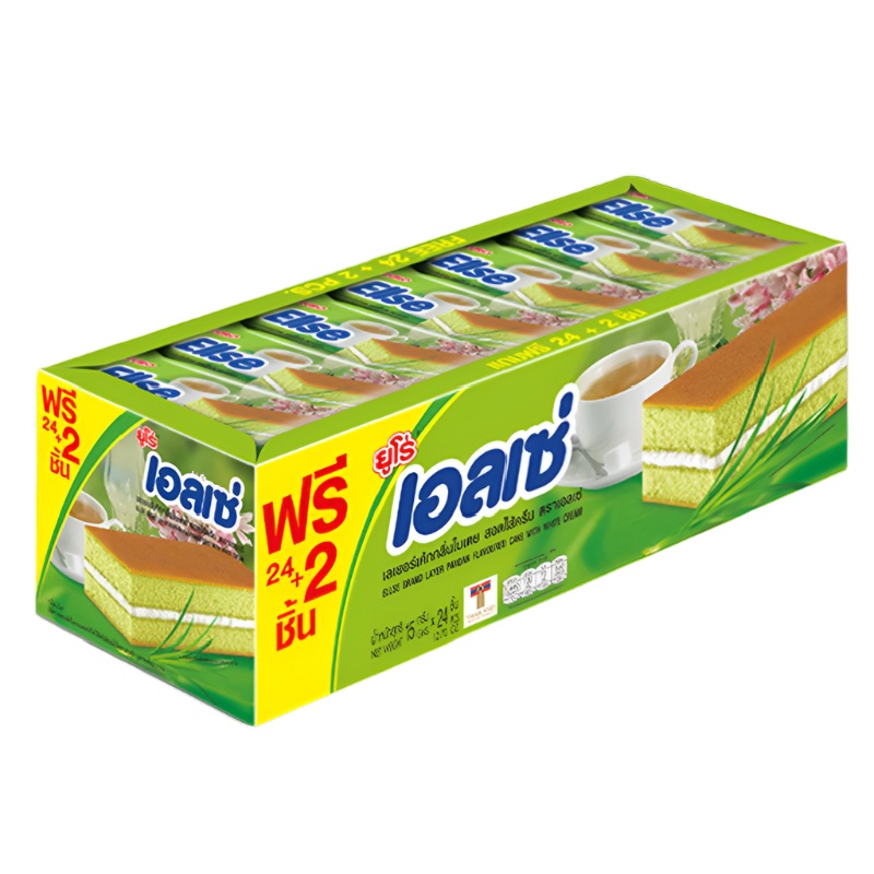 Ellse Brand Layer Pandan Flavored Cake with White Cream 15g Pack 24pcs
