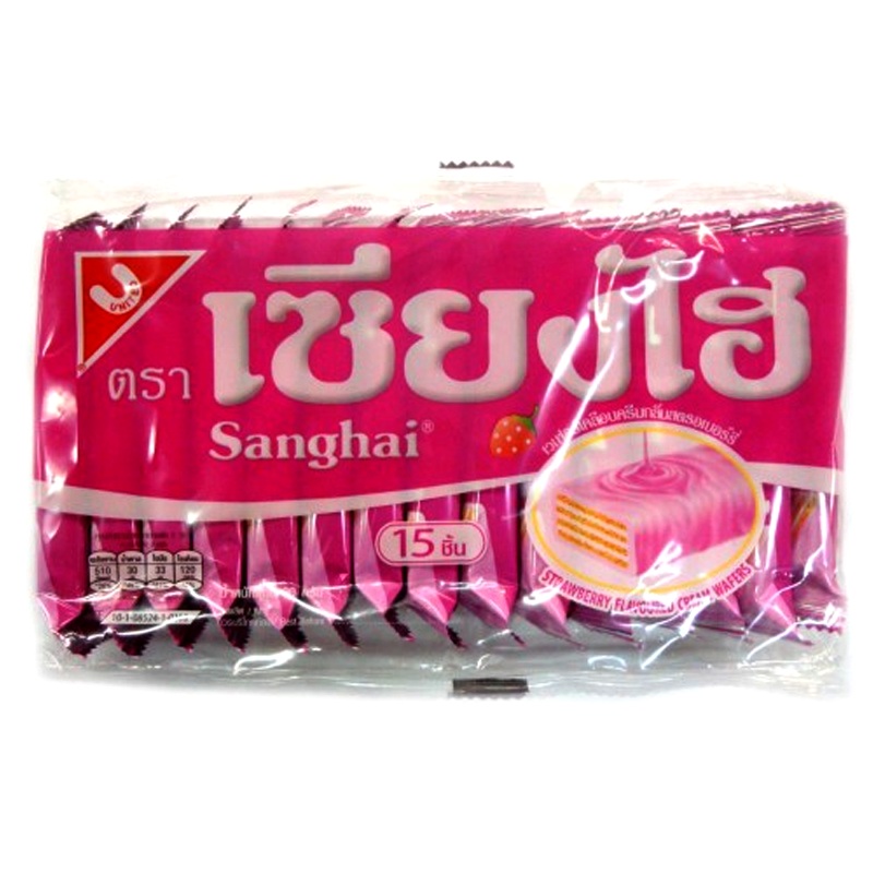 Sanghai Jumbo Strawberry Flavoured Cream Wafers Size 90g Pack 15pcs