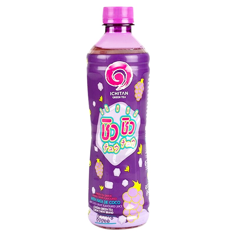 Ichitan Green Tea Chew Chew Brand Green Tea Drink Kyoho Grape Flavoured With Nata De Coco Size 410ml