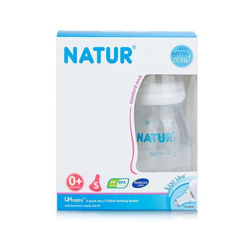 Natur Feeding Bottle Model Uhappy Baby feeding bottle with nipple Size (4oz.) Pack of 2