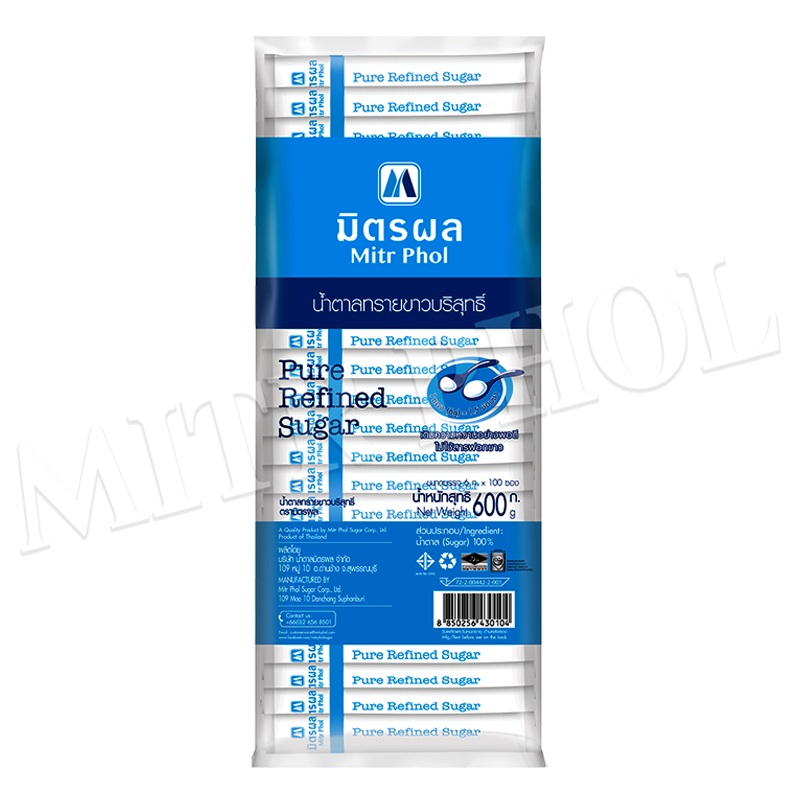 Mitr Phol Pure Refined Sugar Size 6g Pack of 100 Sachets