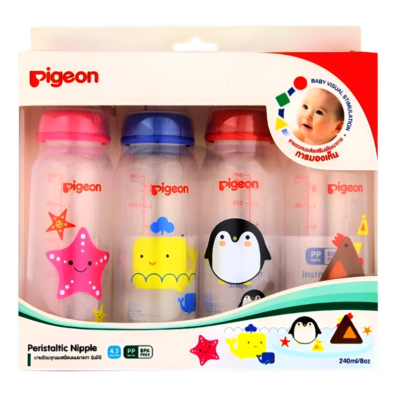 Pigeon Peristatic Nipple Nursing Bottle For 4,5 Months BPA Free Size 8oz Pack of 4pcs